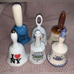 Set of 6 Decorative Souvenir Ceramic Bells NY PA IN FL